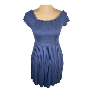 MM MM‎ MM BOUTIQUE SMOCKED DRESS WITH POCKETS LARGE LILAC BLUE COLOR